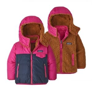 Patagonia Pink and Brown Reversible Hooded Jacket